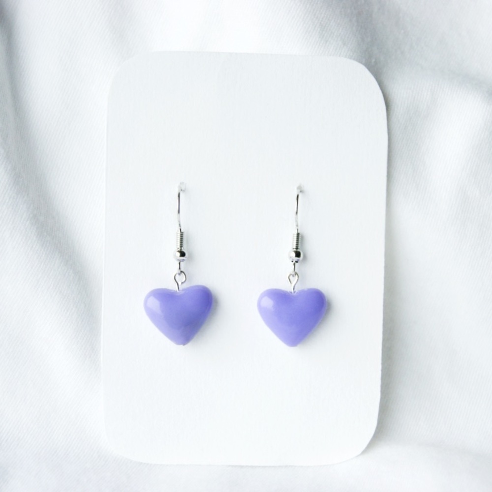 Purple hearts dangle earrings